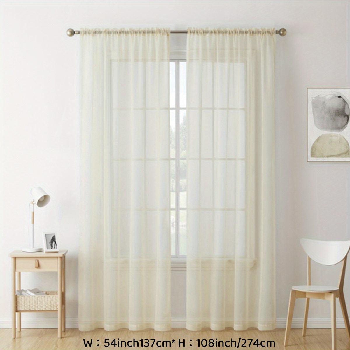 2pcs Sheer Curtain Voile Window Treatment Rod Pocket Curtain Panels For Kitchen, Bedroom And Living Room Home Decor