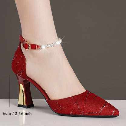 Chic Solid Color Pearl Strapped Sandals - Sparkling Rhinestone Buckle, Glamorous High Heel, Ideal for Wedding & Party Events