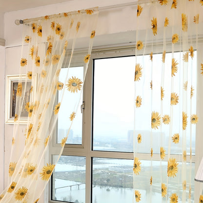 Brighten Up Any Room with This Sunflower Sheer Curtain - Light-Filtering, Rod Pocket Design, Perfect for Living Room, Bedroom, Kitchen - 1pc