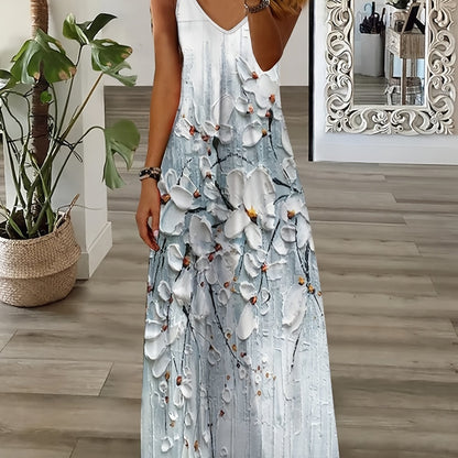 IKEARLAX Boho Chic Sleeveless Maxi Dress - Breezy Floral V-Neck Design with Adjustable Straps for Summer Elegance