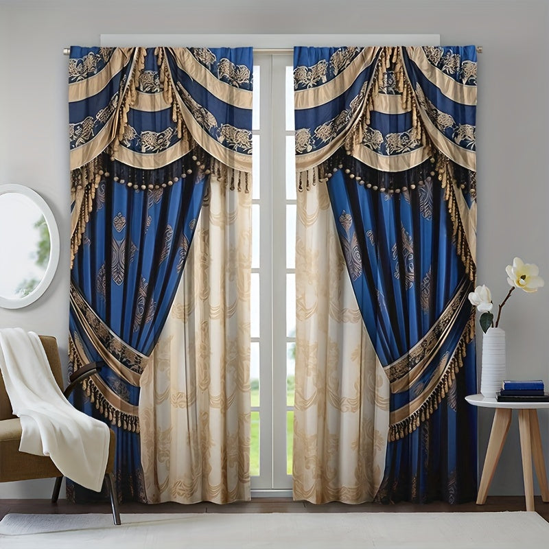 2pcs European-style Window Curtains 3D Digital Printing Rod Pocket Curtain For Living Room And Bedroom Home Decor