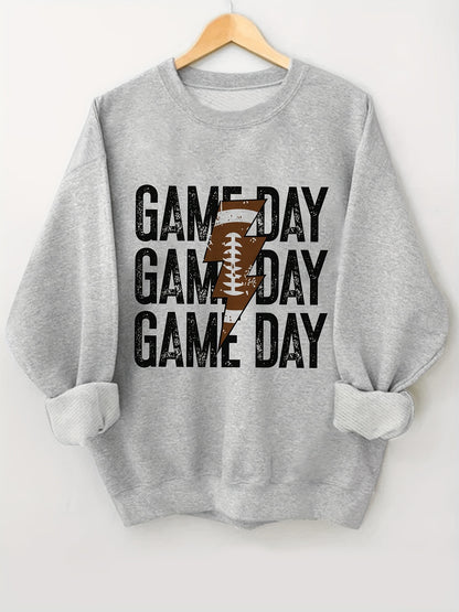 Cozy Game Day Print Pullover Sweatshirt - Fashion Sweatshirts for Women - Casual Long Sleeve Crew Neck Design, Soft and Warm for Fall & Winter, Perfect for Outdoor Activities