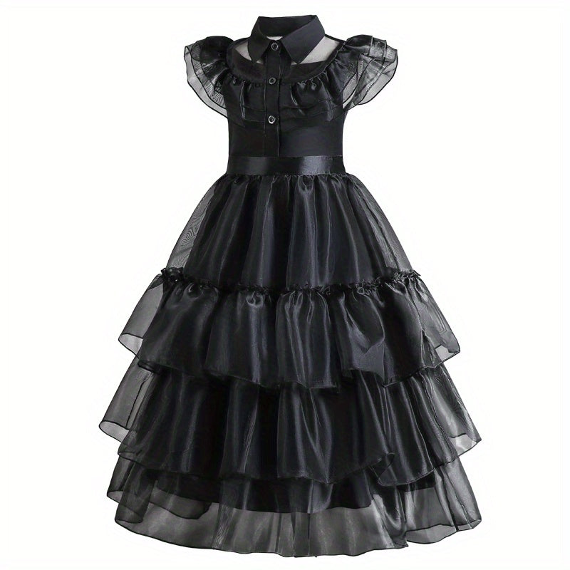 Girls' Sleeveless Ruffled Trim Dress - V-Neck, Button Front, Perfect for Halloween Party and Summer Outfit