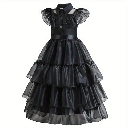 Girls' Sleeveless Ruffled Trim Dress - V-Neck, Button Front, Perfect for Halloween Party and Summer Outfit