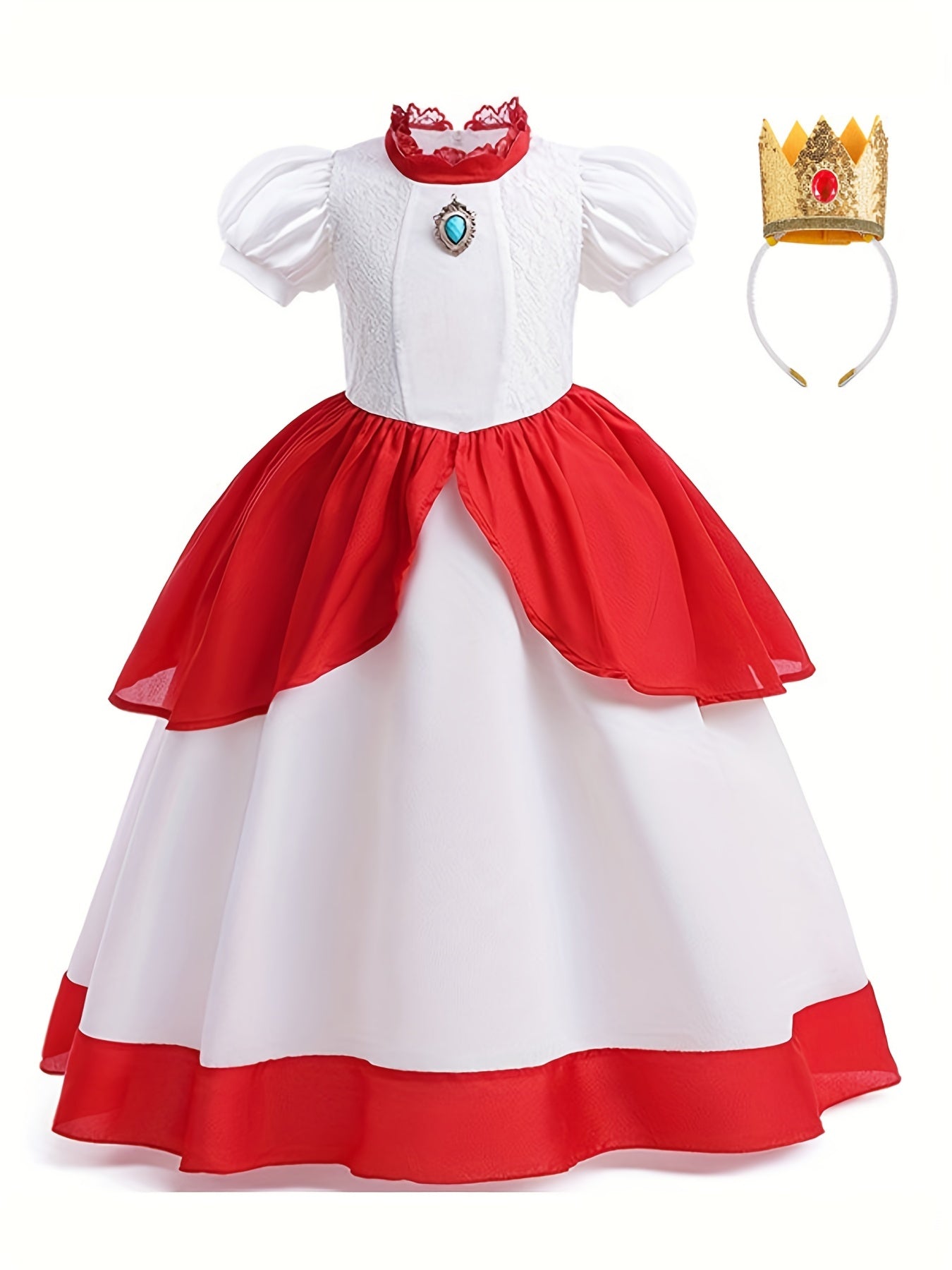 Girls Halloween Costume Princess Dress With Jewel, Puff Sleeves Dress