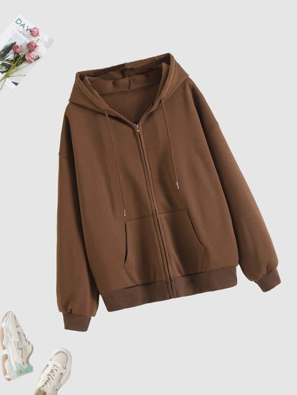 Cozy Long Sleeve Solid Color Hoodie - Soft Micro Elasticity Polyester Fabric, Drawstring Hood, Two Pockets, Machine Washable - Perfect for Spring and Fall Casual Wear