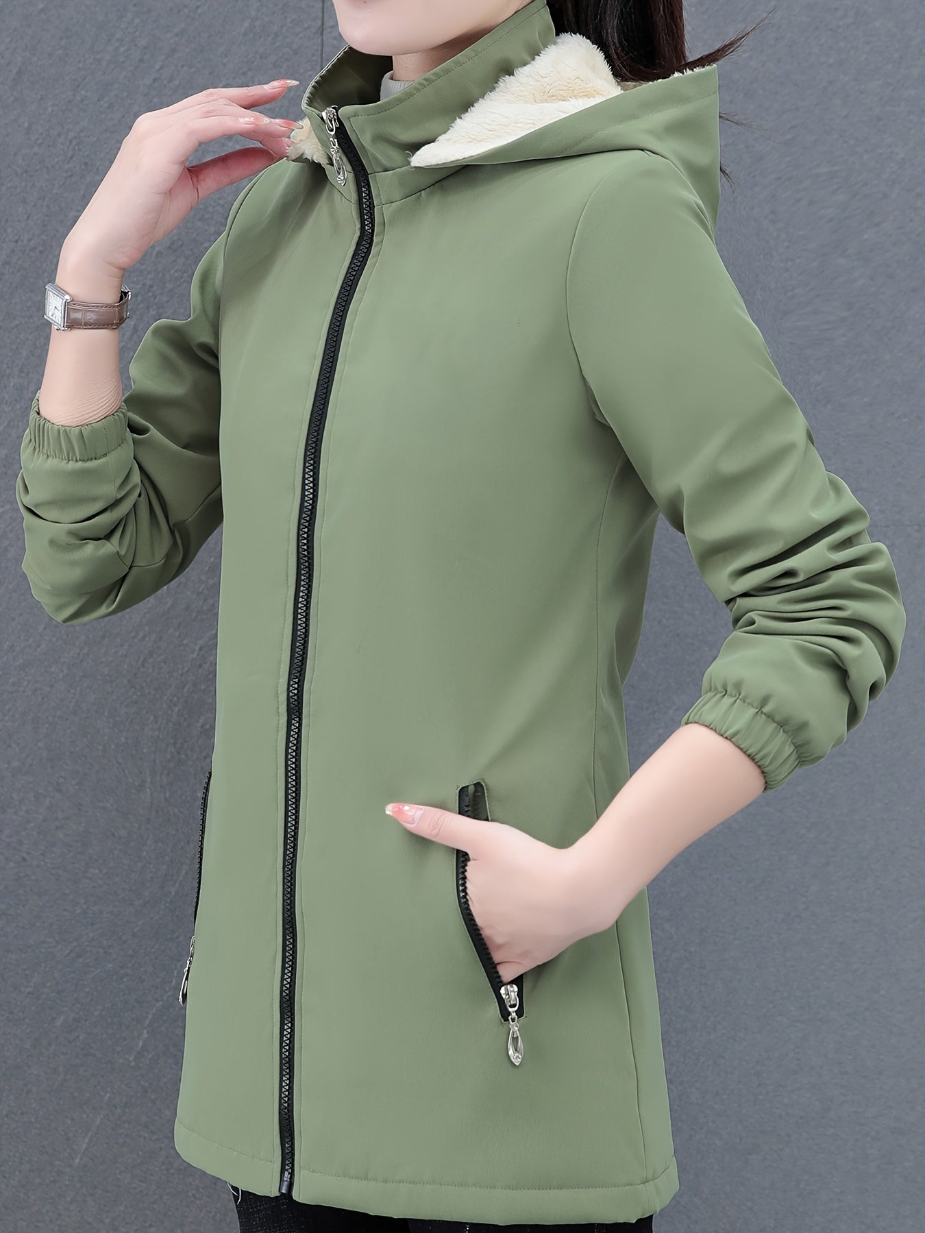 Autumn Winter Women's Plus Size Plush Long Sleeved Casual Hooded Jacket, Cozy Oversized Warm Coat For Women