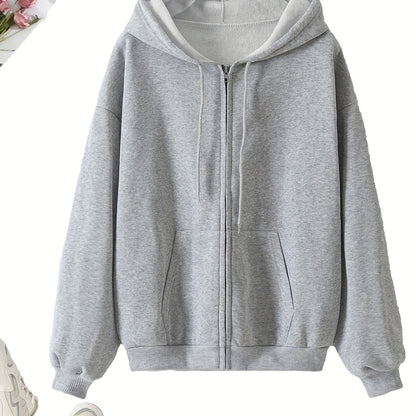 Cozy Long Sleeve Solid Color Hoodie - Soft Micro Elasticity Polyester Fabric, Drawstring Hood, Two Pockets, Machine Washable - Perfect for Spring and Fall Casual Wear