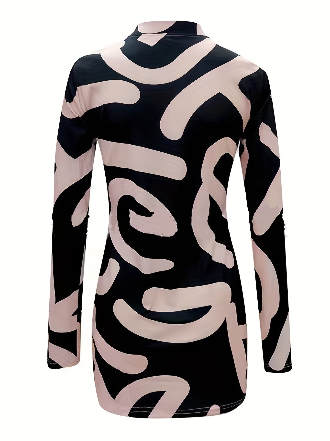 Bold Abstract Zipper Dress - Stylish Casual Long Sleeve Bodycon - Fashion Womens Clothing