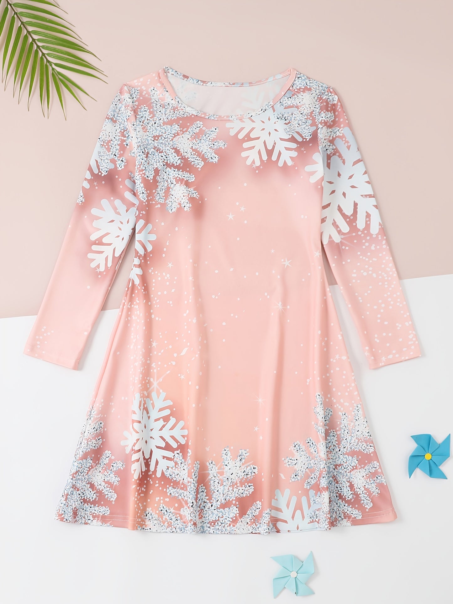 Long Sleeve Elegant Snowman Graphic Dress for Girls (Random Cut, Slight Different From Picture) for Spring Fall Christmas Gift Party