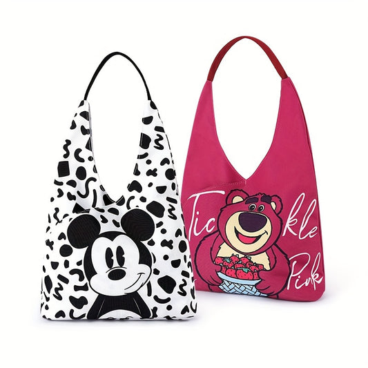 Charming Disney Character Nylon Shoulder Bag - Durable & Lightweight, Mickey & Lotso Cartoon Underarm Tote - Perfect for Day Trips & Casual Outings