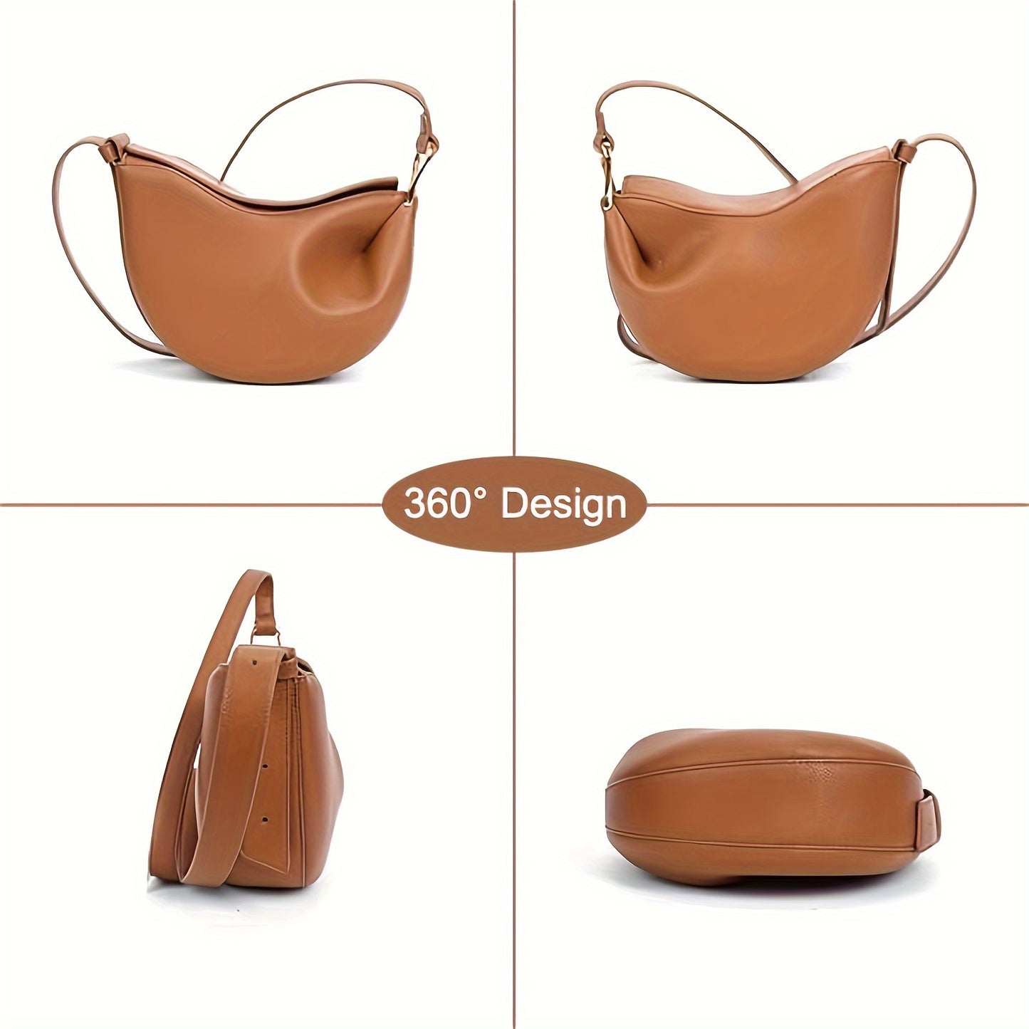 Small Trendy Designer Luxury Faux Leather Crescent Crossbody Dumpling PU Shoulder Bag Purses for Women - Hobo Saddle Bag Style