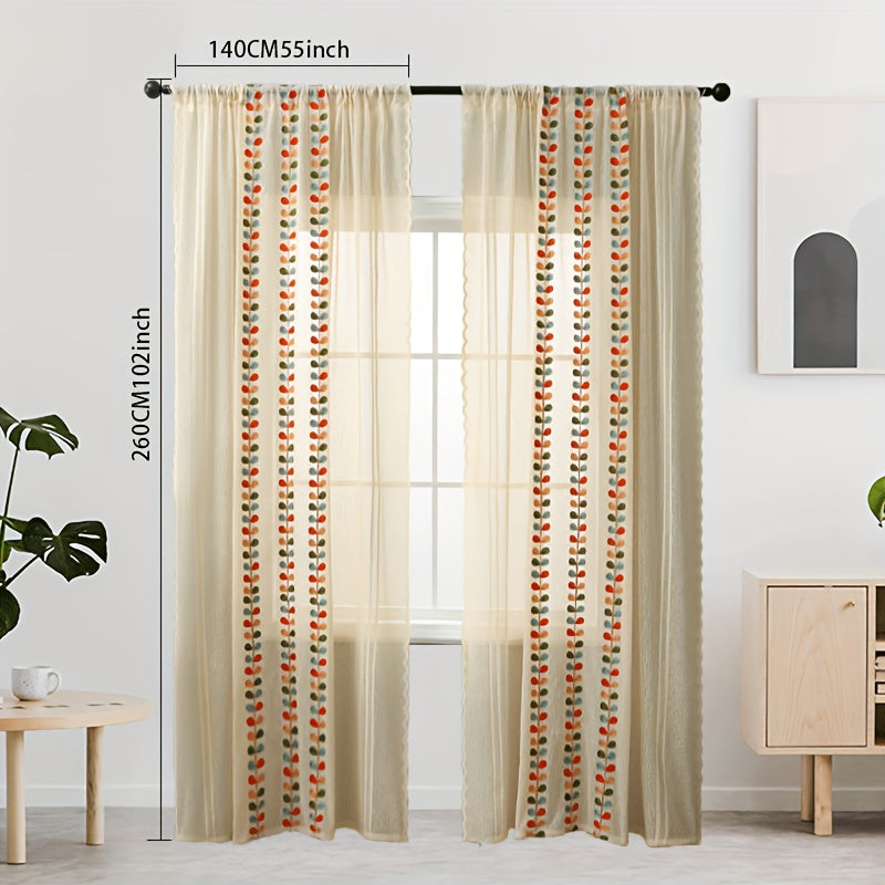 2PCS Beige Four-Color Leaf Pattern Fashionable Curtain Rod Pocket Curtains for Living Room, Bedroom, and Door