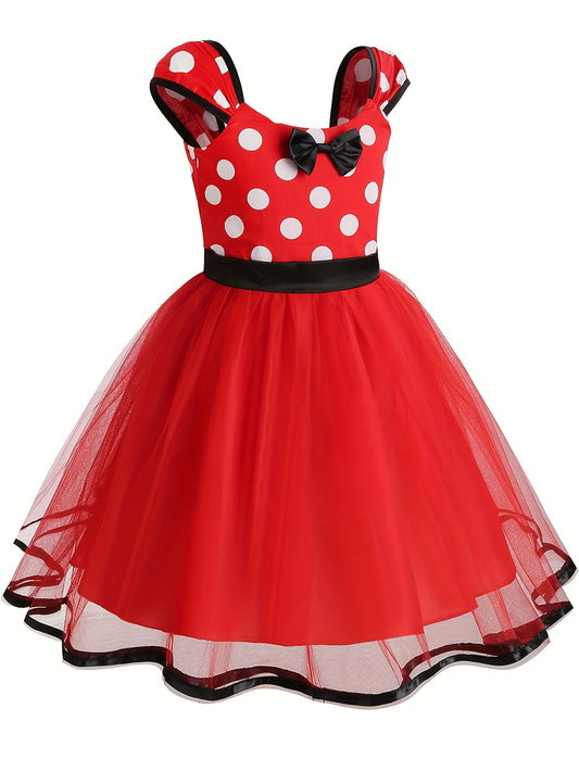 Adorable Girls Bow Tutu Dress - Colorful Polka Dot Print & Layered Dreamy Mesh - Perfect for Parties, Performances, & Birthday Celebrations - A Fashionable, Playful, & Comfortable Gift Choice