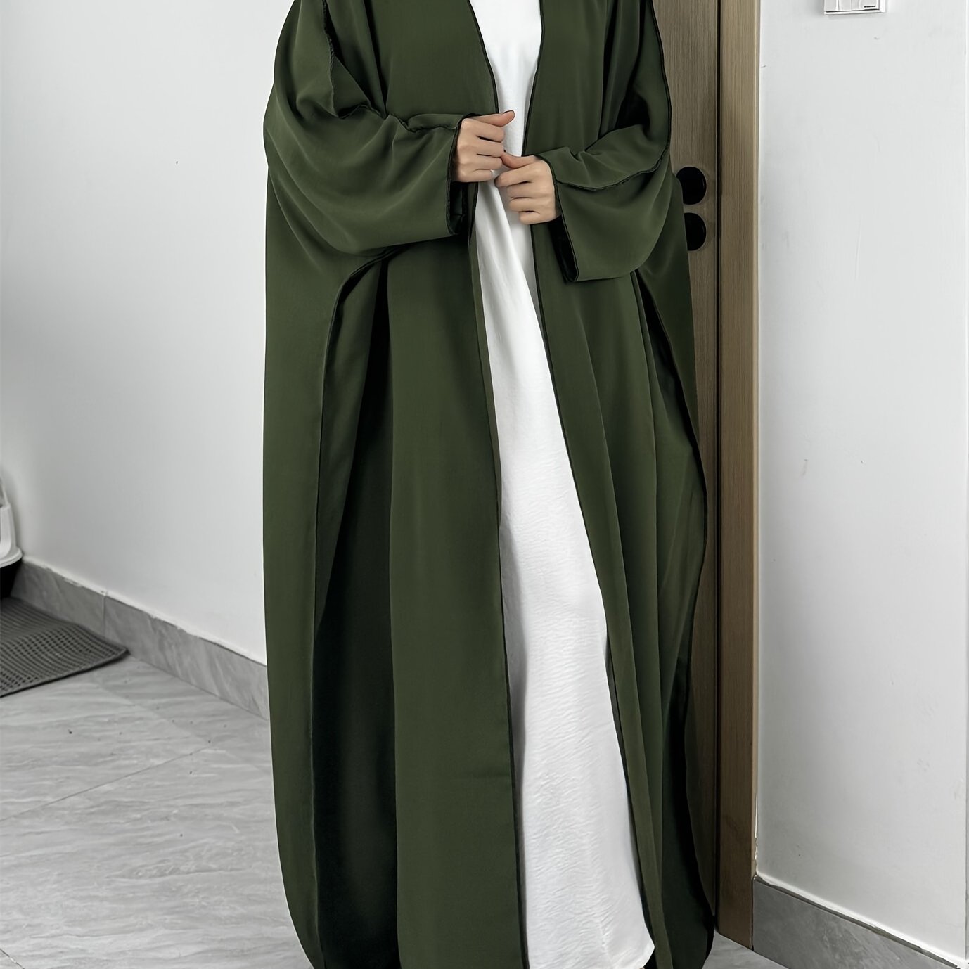 Elegant Long Sleeve Loose Fit Maxi Cover Up - Modest Open Front Design, Versatile Solid Outwear for Women - Perfect for Daily Wear, Travel, and Special Occasions