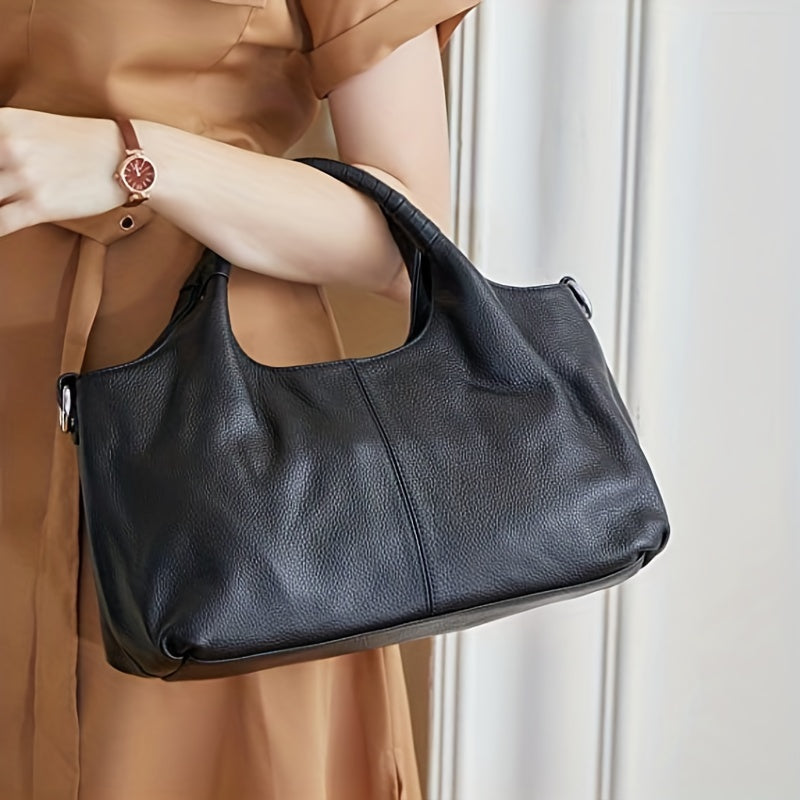 Brown Luxurious PU Leather Tote Bag - Perfect for Everyday Commuting and Shopping: Zip Closure, Removable Shoulder Strap