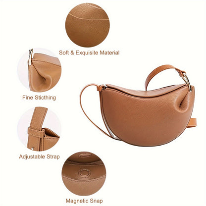 Small Trendy Designer Luxury Faux Leather Crescent Crossbody Dumpling PU Shoulder Bag Purses for Women - Hobo Saddle Bag Style