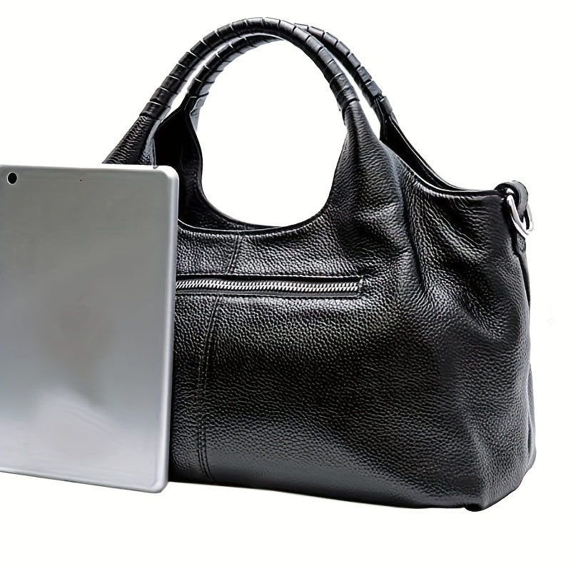 Brown Luxurious PU Leather Tote Bag - Perfect for Everyday Commuting and Shopping: Zip Closure, Removable Shoulder Strap