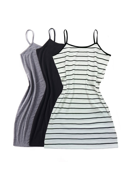 IKEARLAX 3-Pack Chic Summer Cami Dresses - Breathable, Lightweight Design with Adjustable Spaghetti Straps - Perfect for Casual Outings