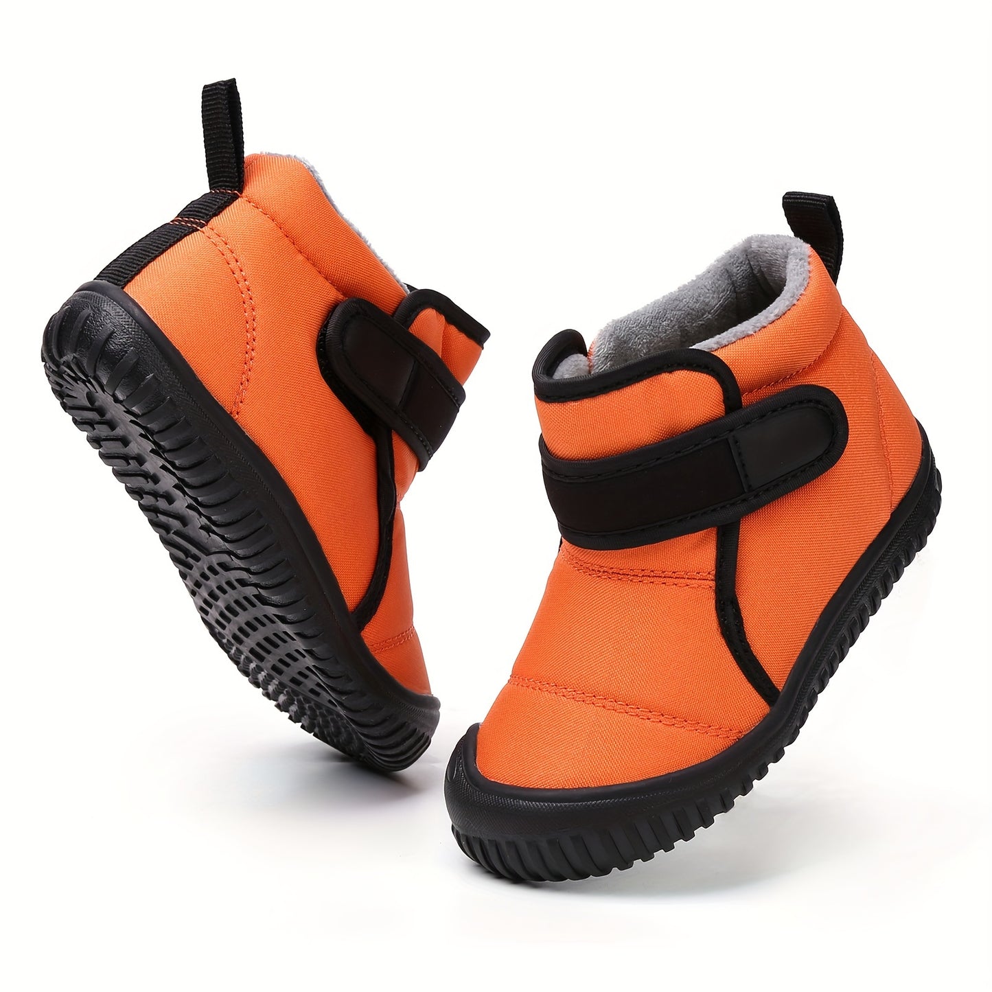 Cozy Fleece Mid-Calf Boots for Baby Boys - Easy Hook & Loop, Stylish Stripes for Winter Walks