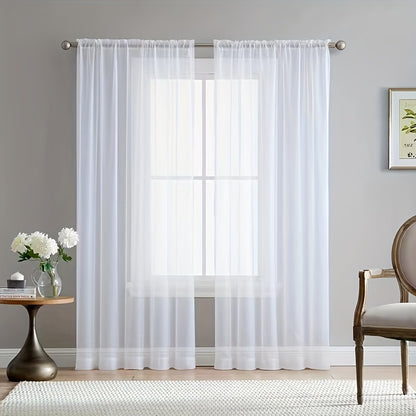 2 Panels of Soft White Chiffon Sheer Curtains for Bedroom, Living Room & Balcony - Elegant Home Decor