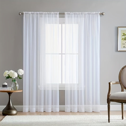 2 Panels of Soft White Chiffon Sheer Curtains for Bedroom, Living Room & Balcony - Elegant Home Decor