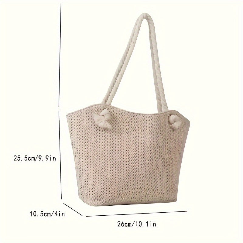 Straw Woven Tote Bag, Large Capacity Shoulder Bag, Women's Casual Handbag For Beach Travel Vacation