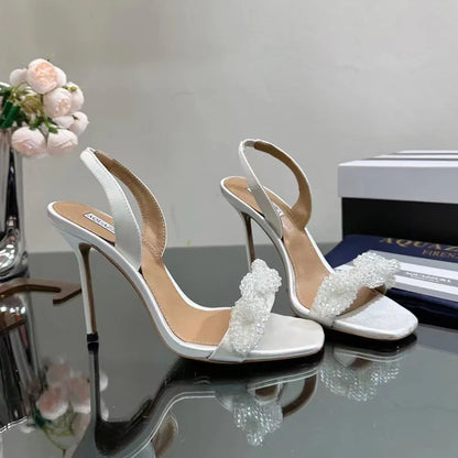 Patent Leather Back Strap stiletto sandals mules evening shoes pumps women Peep Toe dress shoe Luxury designers high heels factory footwear 35-42 with box