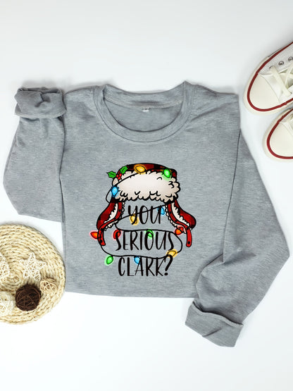 Cozy Festive Graphic Print Crew Neck Sweatshirt - Soft Casual Long Sleeve Drop Shoulder Design, Relaxed Fit, Women's Winter Clothing for Holiday Season