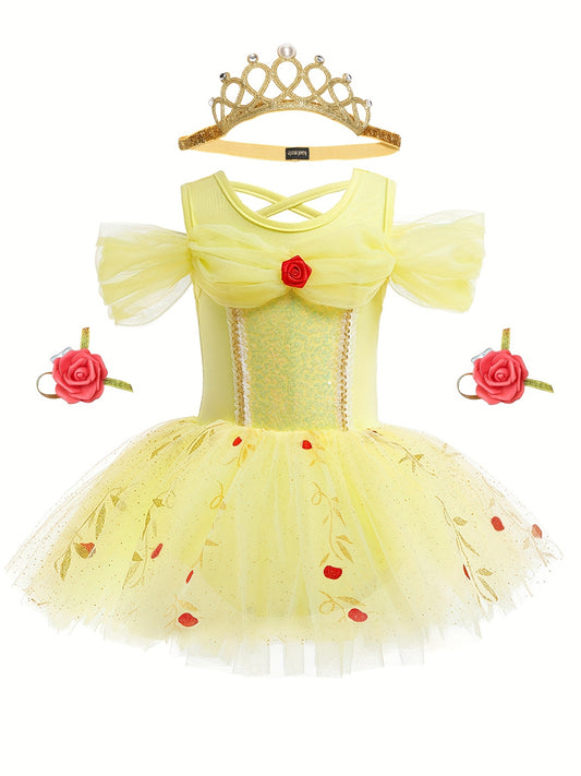 Fabulous Puffy Princess Dress! Perfect For Girls Birthday Gift Party Dress Kids Costume (including Crown Headband)