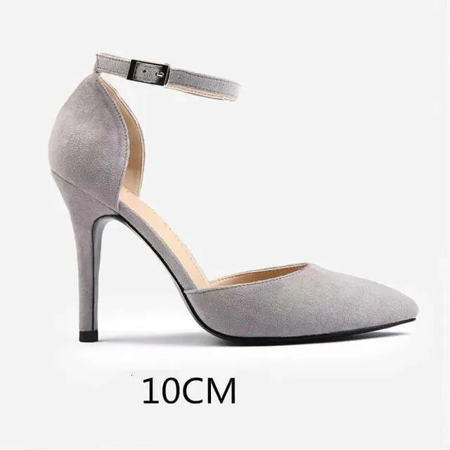 Black/ Red/Gray/Apricot Gladiator Women Pumps Flock Pointed Toe High Sexy Lady Shoes Thin Heels Chaussure Femme Autumn Kq8