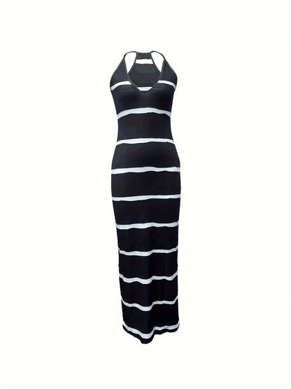 IKEARLAX Flattering Striped Cami Maxi Dress - Spaghetti Strap Bodycon for Vacation Chic - Womens Summer Wardrobe Essential