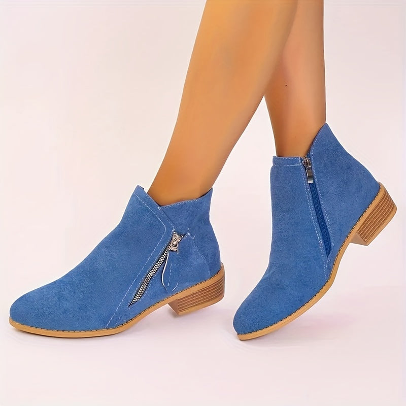 Womens Classic Low Heel Ankle Boots - Comfortable Side Zipper Shorties - Durable Stacked Heels for Casual Koningsdag Style