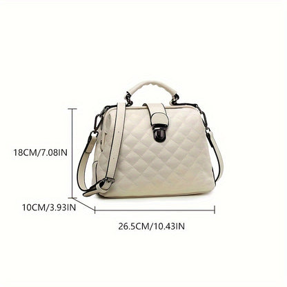 Chic Women's Fashion Handbag - Simple Autumn & Winter Diamond Quilted Crossbody Bag with Detachable Strap, Kiss Lock Closure, Polyester Lining, PU Material in Black, Blue, White, Burgundy; Care Instructions: See Label