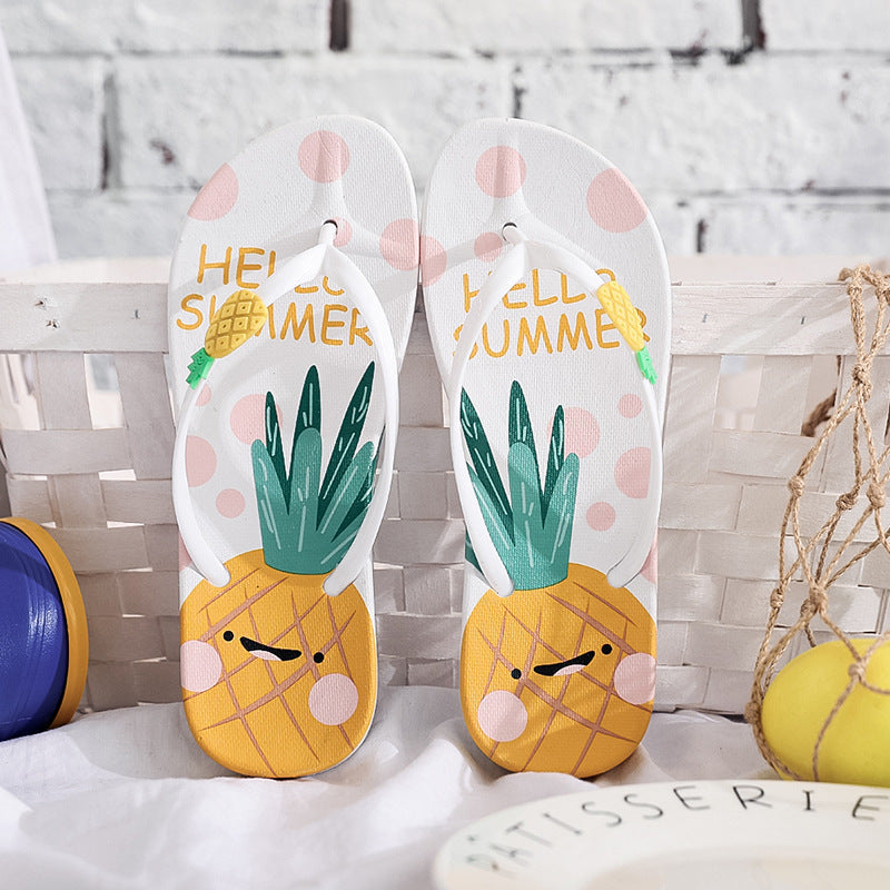 Pineapple Flip Flops Women's Summer Student Outer Wear Korean Style Soft Bottom Non-Slip Flip-Flop Flip-Flops Seaside Beach Slippers Summer