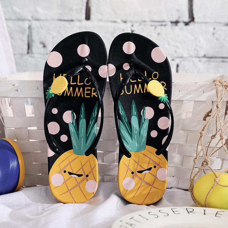 Pineapple Flip Flops Women's Summer Student Outer Wear Korean Style Soft Bottom Non-Slip Flip-Flop Flip-Flops Seaside Beach Slippers Summer