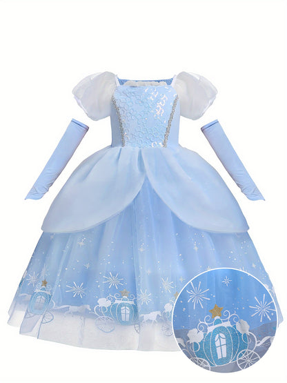 Little Girls' Birthday Halloween Princess Performance Dress with Arm Mitts