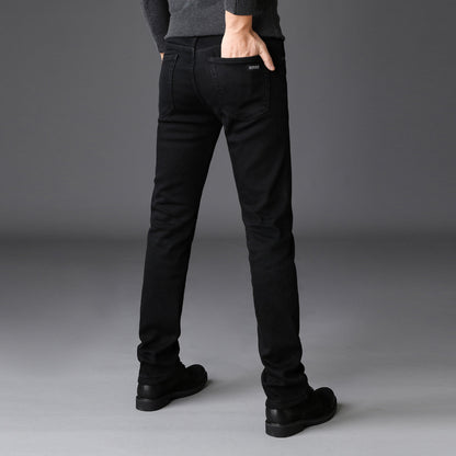 Best Choice Pure Black Slim Jeans Men's 2023 Season New Elastic Straight Mid Waist Men's Jeans Youth Trousers