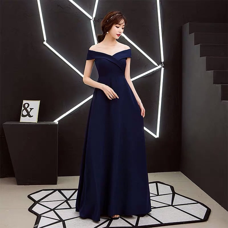 IKEARLAX  Noble Bridal Toast Clothing Host Evening Dress Cross off-Shoulder Short Sleeve Slimming Long Dress Elegant