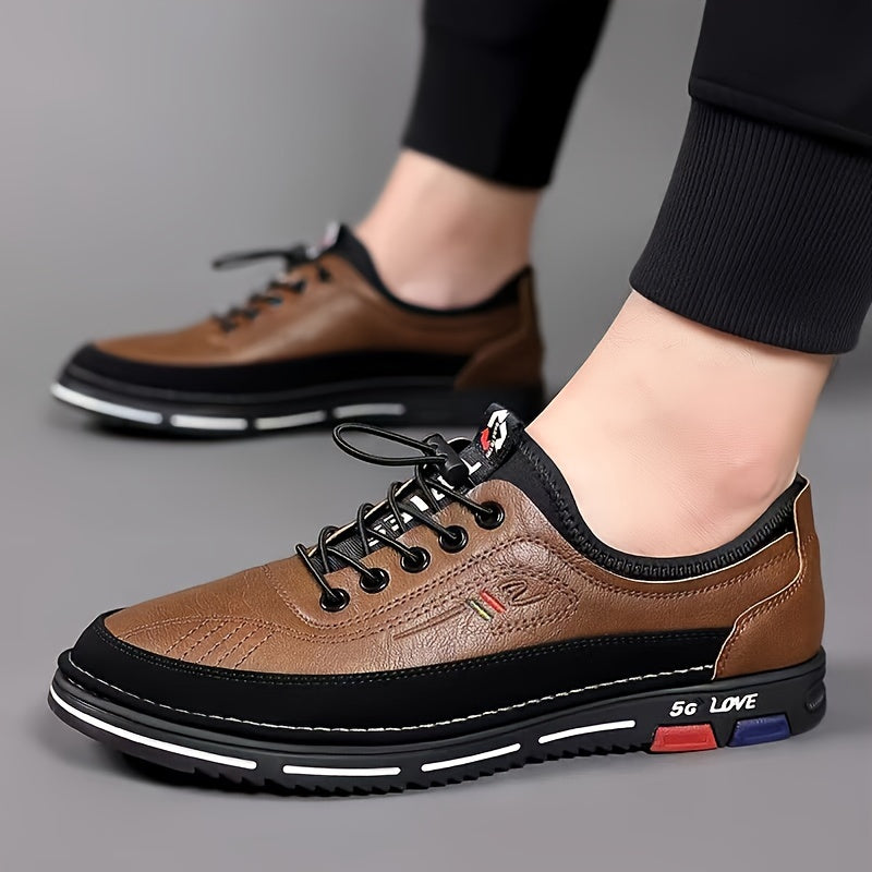 Men's Casual Sneakers with Elastic Closure - Solid Color, Faux Leather & Rubber Sole for All Seasons