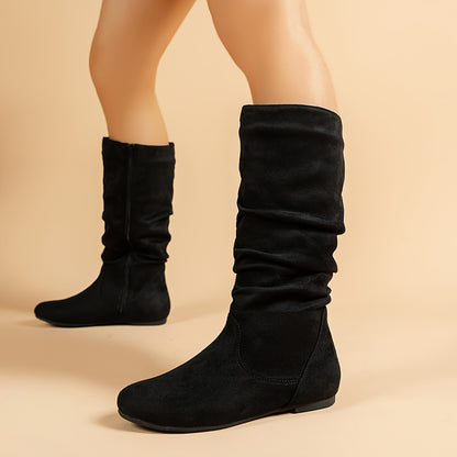 All-Season Chic Women's Platform Boots - Comfortable Block Heel, Easy Side Zipper, Casual Solid Color