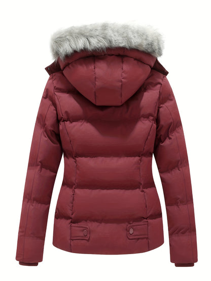 Plush Women's Quilted Hooded Winter Coat - Warm, Thick, and Stylish Jacket for Cold Weather - Water-Resistant and Windproof Design