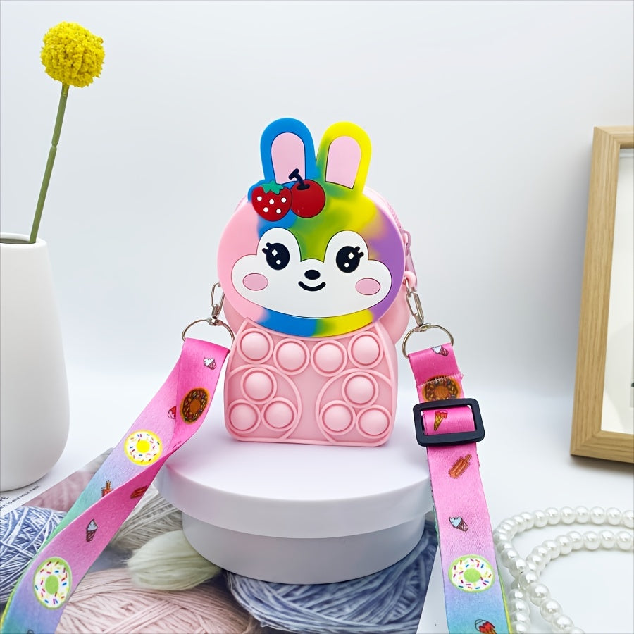 Adorable Rabbit Silicone Bag: Lightweight, Water-Resistant Jelly Purse with Zip Pocket & Lanyard - Perfect Cartoon Gift for Girls