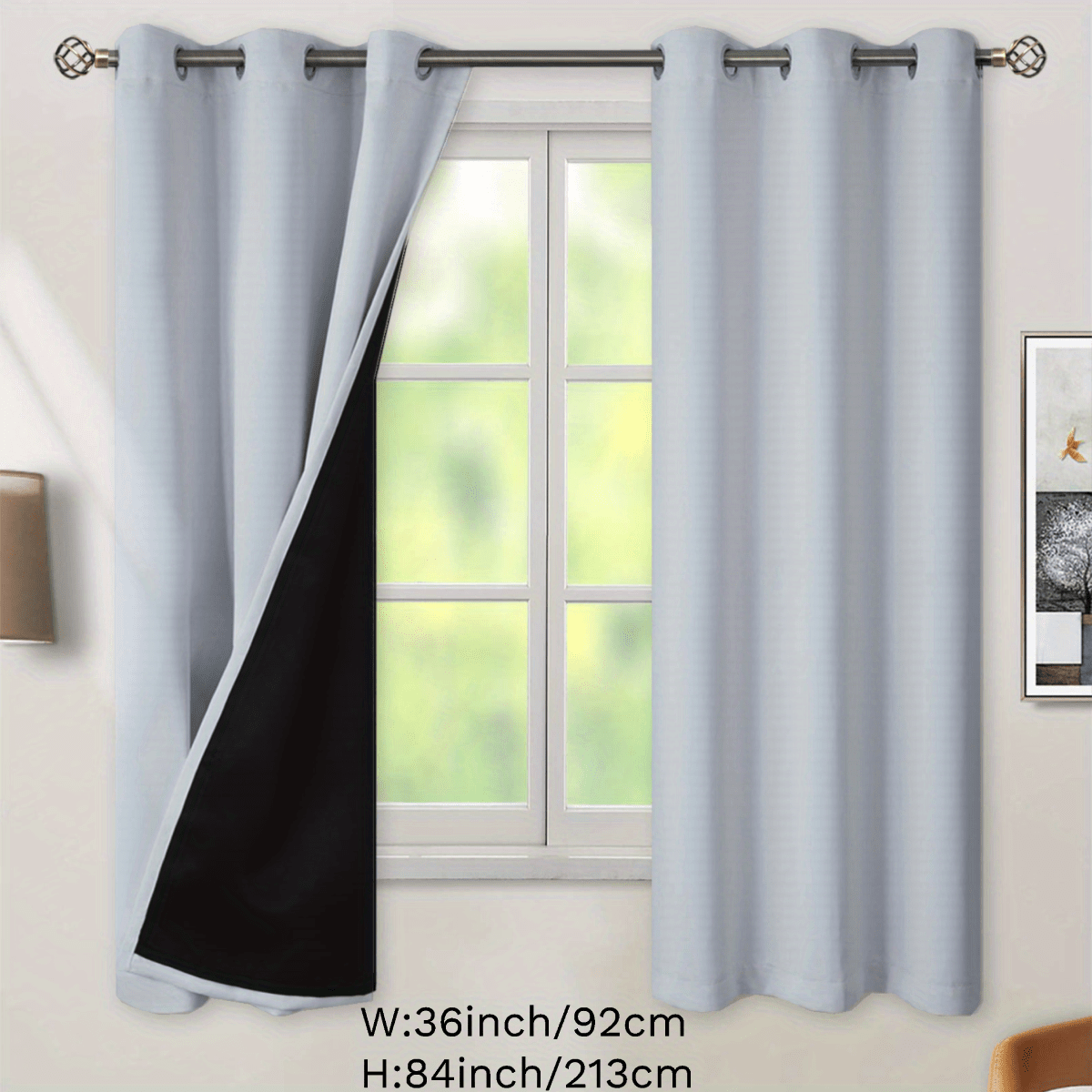 2 Panels Blackout Curtains Heat Insulation Curtain Panels With Coated Insulation Lining Suitable For Living Room, Bedroom, Kitchen, Bathroom, Home Decor, Room Decor