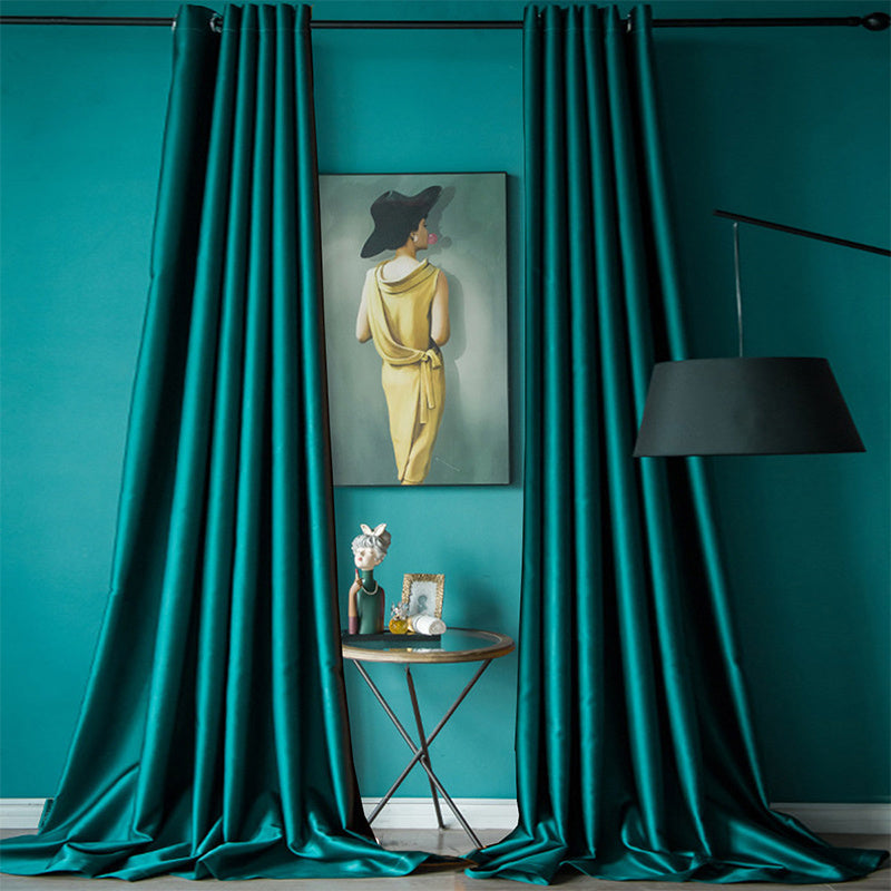 1pc Luxurious Dark Green Art Satin Glossy Blackout Curtain Panel - Window Treatment for Living Room, Bedroom, Kitchen, Bathroom, Home Decor, Room Decor with Thermal Insulation and Light Blocking Function