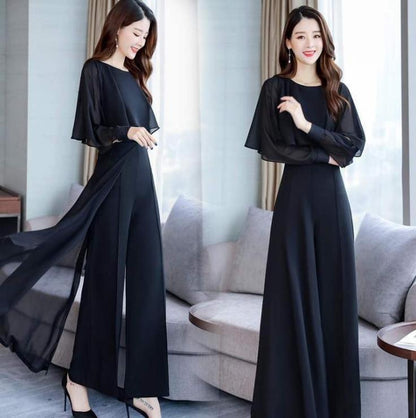 Chiffon High Waist Wide Leg Pants Suit Women's Summer New Women's Clothing Korean Style Western Style Leisure Fashion Two-Piece Suit Spring