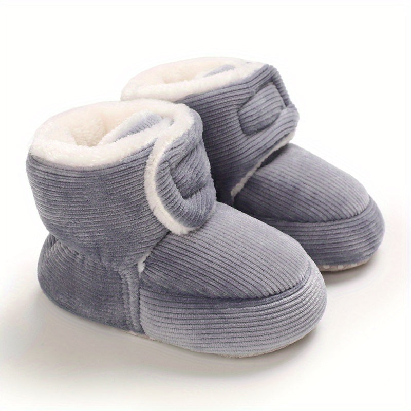 Comfortable Boots With Hook And Loop Fastener For Baby Boys, Soft And Warm Plus Fleece Boots For Indoor Outdoor, Autumn And Winter