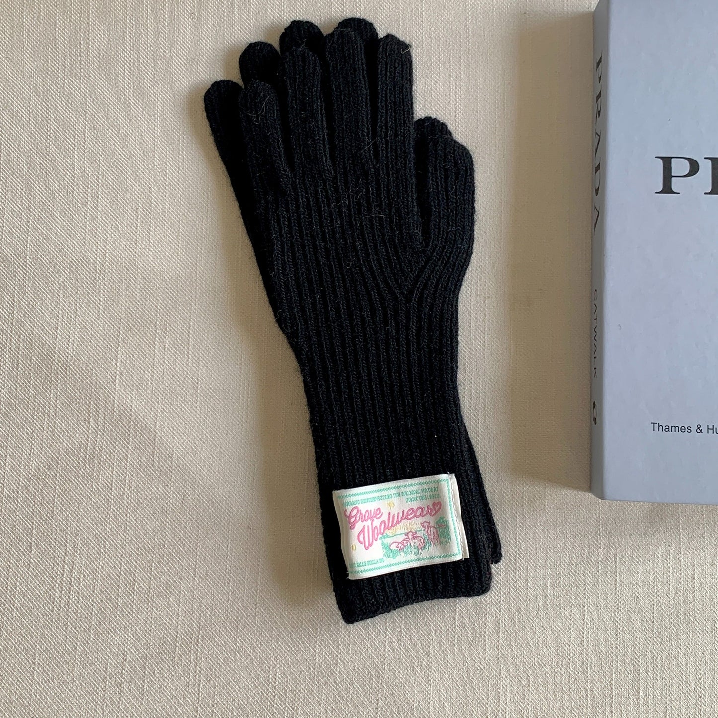 Elegant Solid Color Knit Gloves for Women - Warm, Touchscreen-Compatible with Label Detail, Perfect for Autumn & Winter