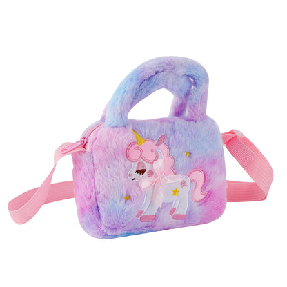 Kawaii Unicorn Pattern Plush Bag, All-Match Satchel Bag, Trendy Shoulder Bag For Shopping