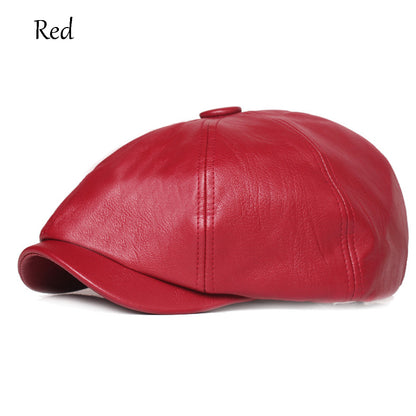 Octagonal Unisex Beret - 100.00% PU Leather, Forward Newsboy Style, Fashionable Hat for Men and Women